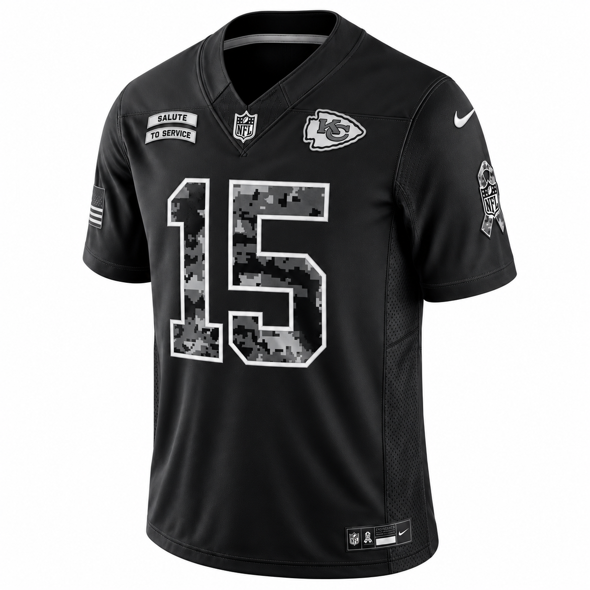Men's Patrick Mahomes #15 Kansas City Chiefs Black Salute to Service Stitched Limited Jersey