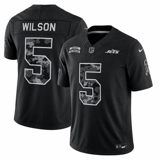 Men's Garrett Wilson #5 New York Jets Black Salute to Service Stitched Limited Jersey