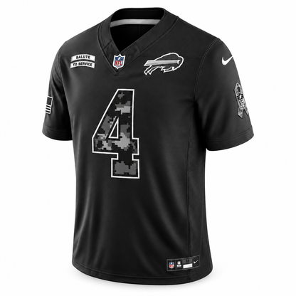 Men’s James Cook III #4 Buffalo Bills 2026 Salute to Service Stitched Limited Jersey – Black