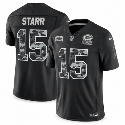Men's Bart Starr Green Bay Packers 2026 Salute to Service Stitched Limited Jersey - Black