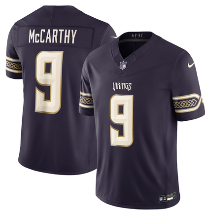Men’s J.J. McCarthy #9 Minnesota Vikings Purple Rivalries Collection Stitched Limited Jersey