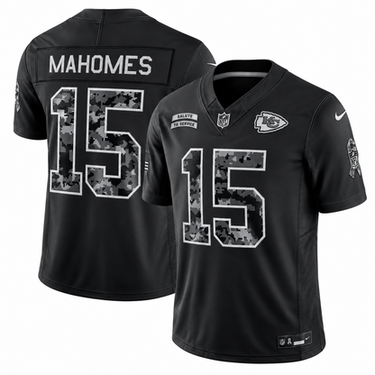 Men's Patrick Mahomes #15 Kansas City Chiefs Black Salute to Service Stitched Limited Jersey