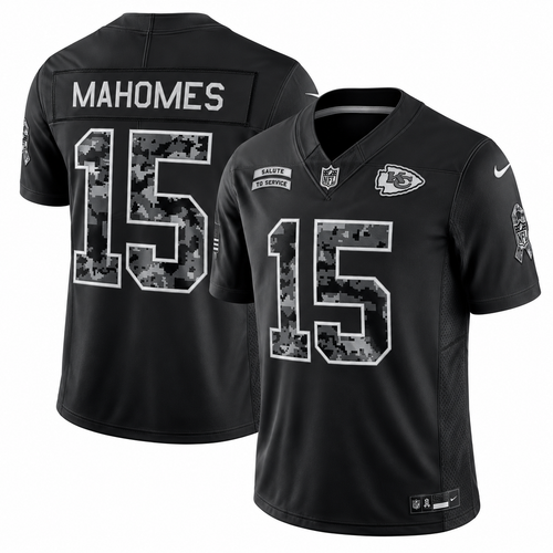 Men's Patrick Mahomes #15 Kansas City Chiefs Black Salute to Service Stitched Limited Jersey