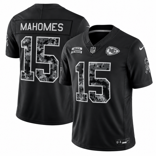 Men's Patrick Mahomes #15 Kansas City Chiefs Black Salute to Service Stitched Limited Jersey