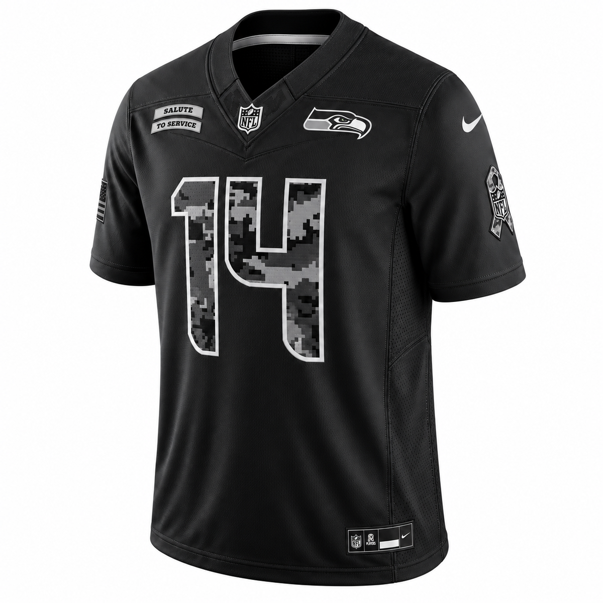 Men’s Sam Darnold #14 Seattle Seahawks 2026 Salute to Service Stitched Limited Jersey – Black