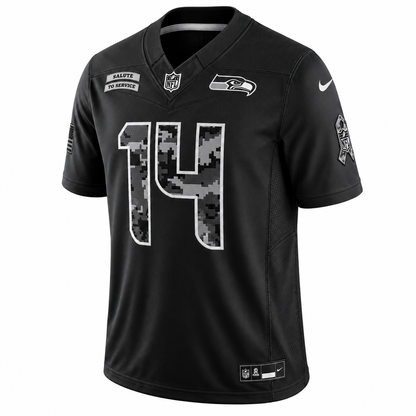 Men’s Sam Darnold #14 Seattle Seahawks 2026 Salute to Service Stitched Limited Jersey – Black