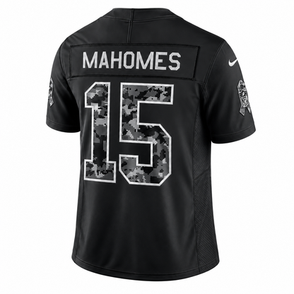 Men's Patrick Mahomes #15 Kansas City Chiefs Black Salute to Service Stitched Limited Jersey