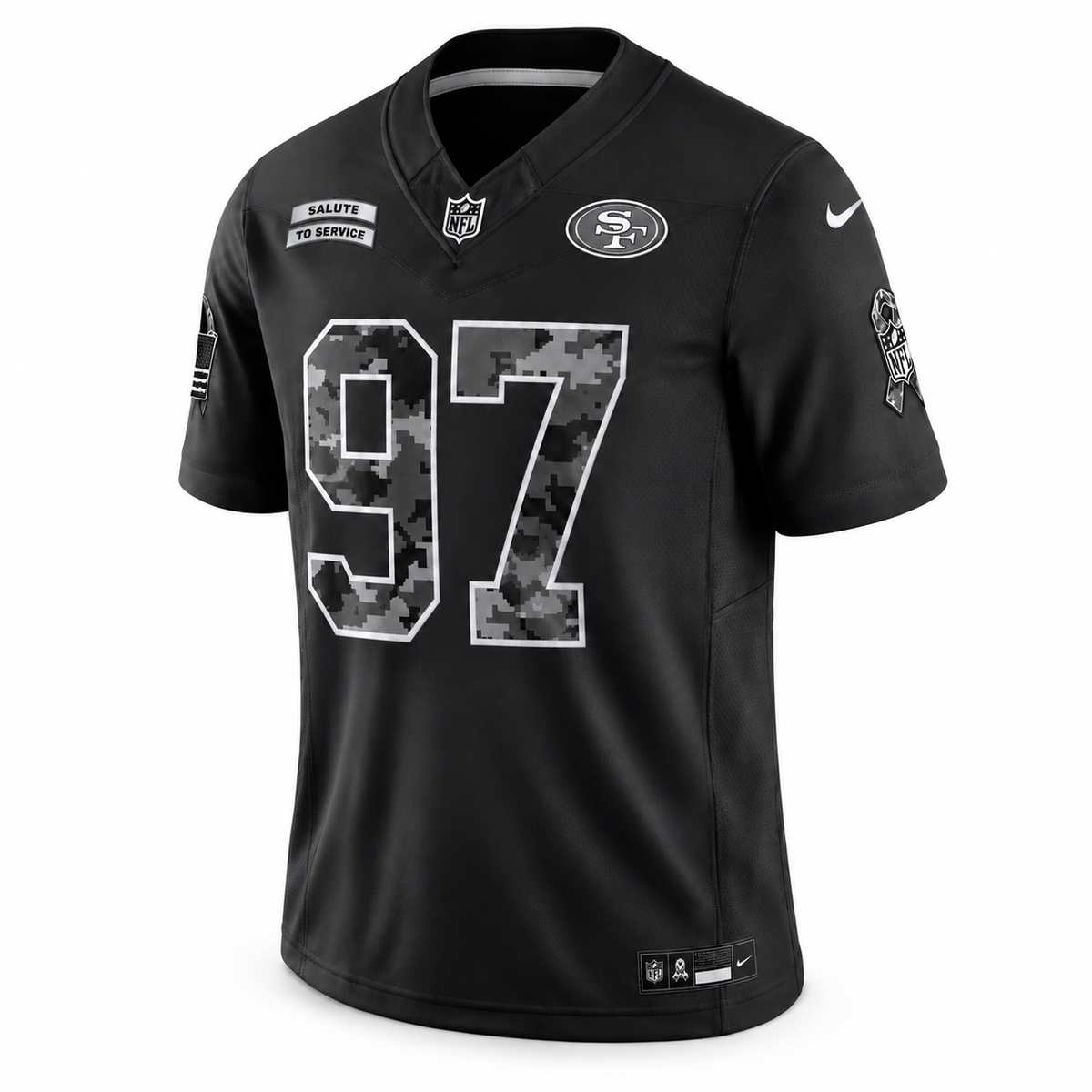Men’s Nick Bosa #97 San Francisco 49ers 2026 Salute to Service Stitched Limited Jersey – Black