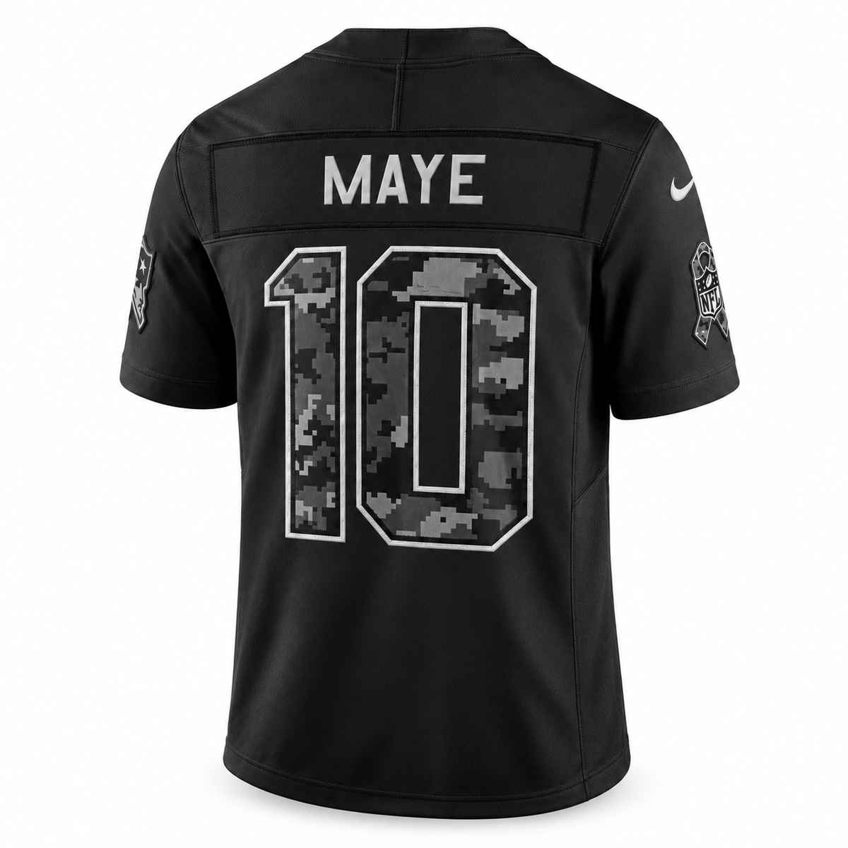 Men’s Drake Maye #10 New England Patriots 2026 Salute to Service Stitched Limited Jersey – Black
