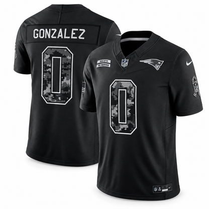 Men’s Christian Gonzalez #0 New England Patriots 2026 Salute to Service Stitched Limited Jersey – Black