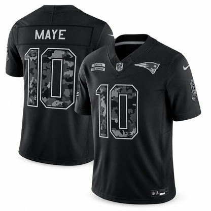 Men’s Drake Maye #10 New England Patriots 2026 Salute to Service Stitched Limited Jersey – Black