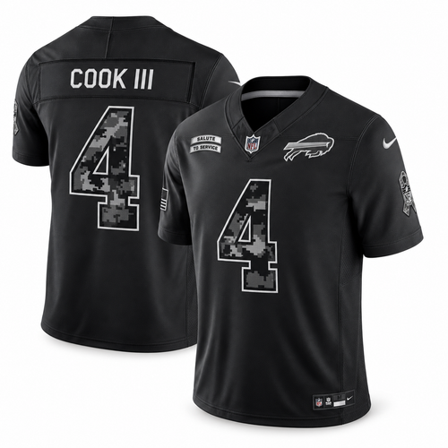 Men’s James Cook III #4 Buffalo Bills 2026 Salute to Service Stitched Limited Jersey – Black