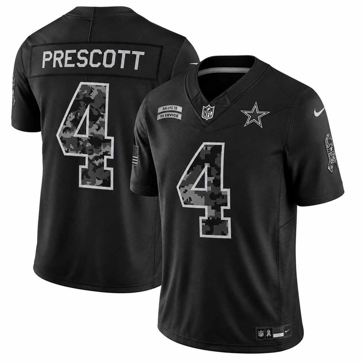 Men’s Dak Prescott #4 Dallas Cowboys Black Salute to Service Stitched Limited Jersey