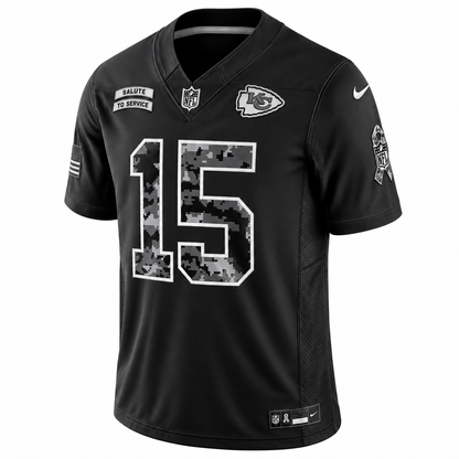 Men's Patrick Mahomes #15 Kansas City Chiefs Black Salute to Service Stitched Limited Jersey