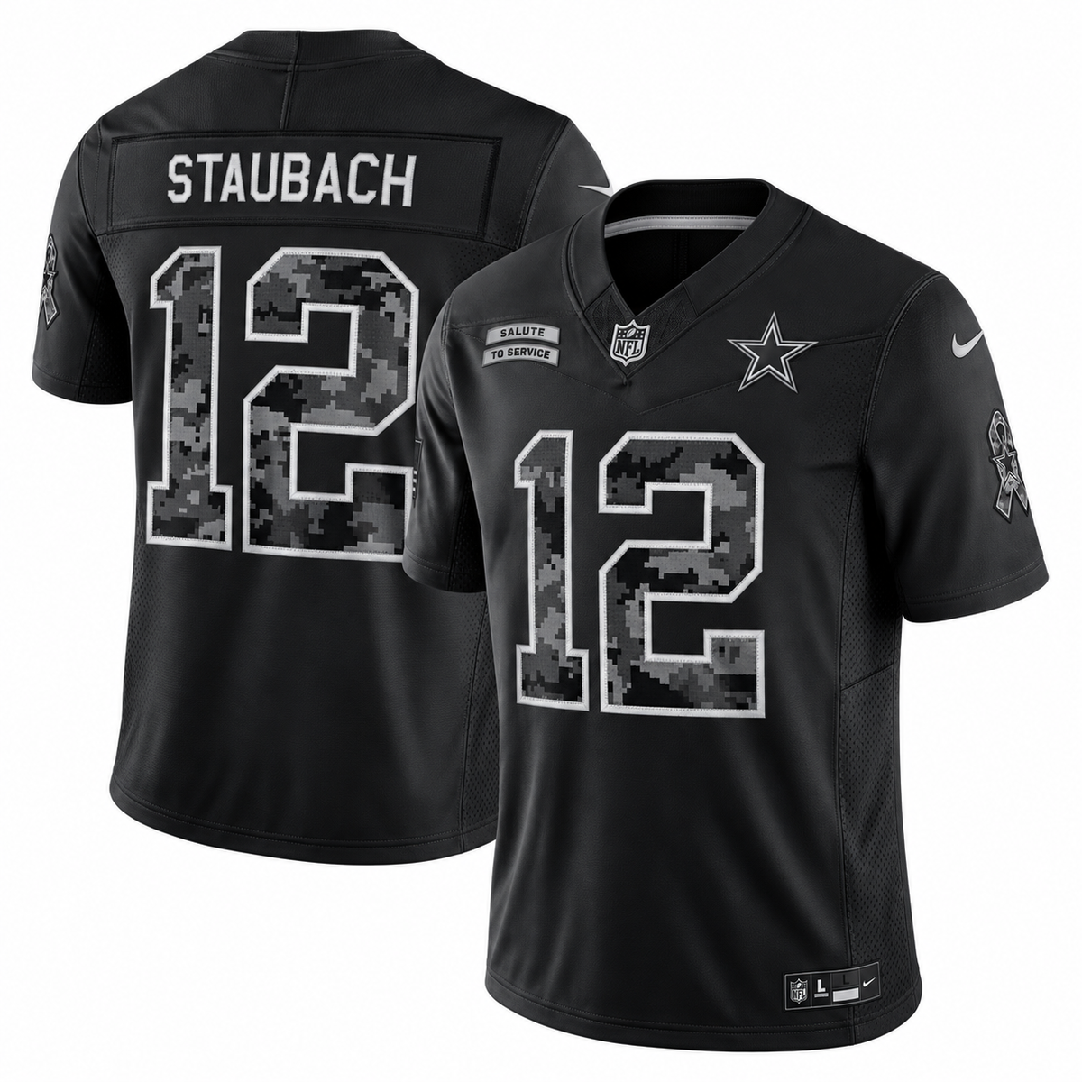 Men’s Roger Staubach #12 Dallas Cowboys Black Salute to Service Stitched Limited Jersey