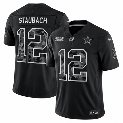 Men’s Roger Staubach #12 Dallas Cowboys Black Salute to Service Stitched Limited Jersey