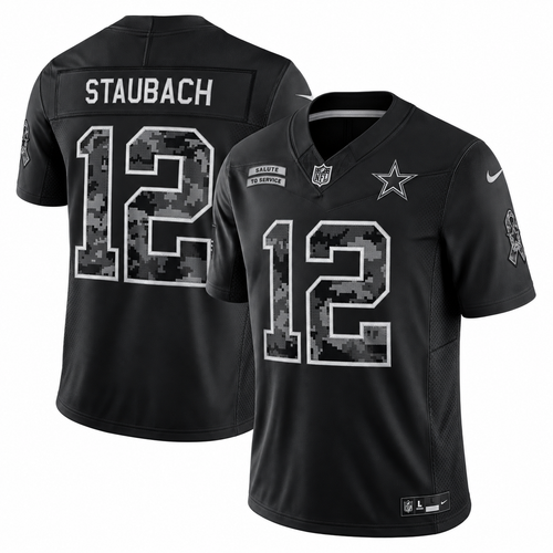 Men’s Roger Staubach #12 Dallas Cowboys Black Salute to Service Stitched Limited Jersey