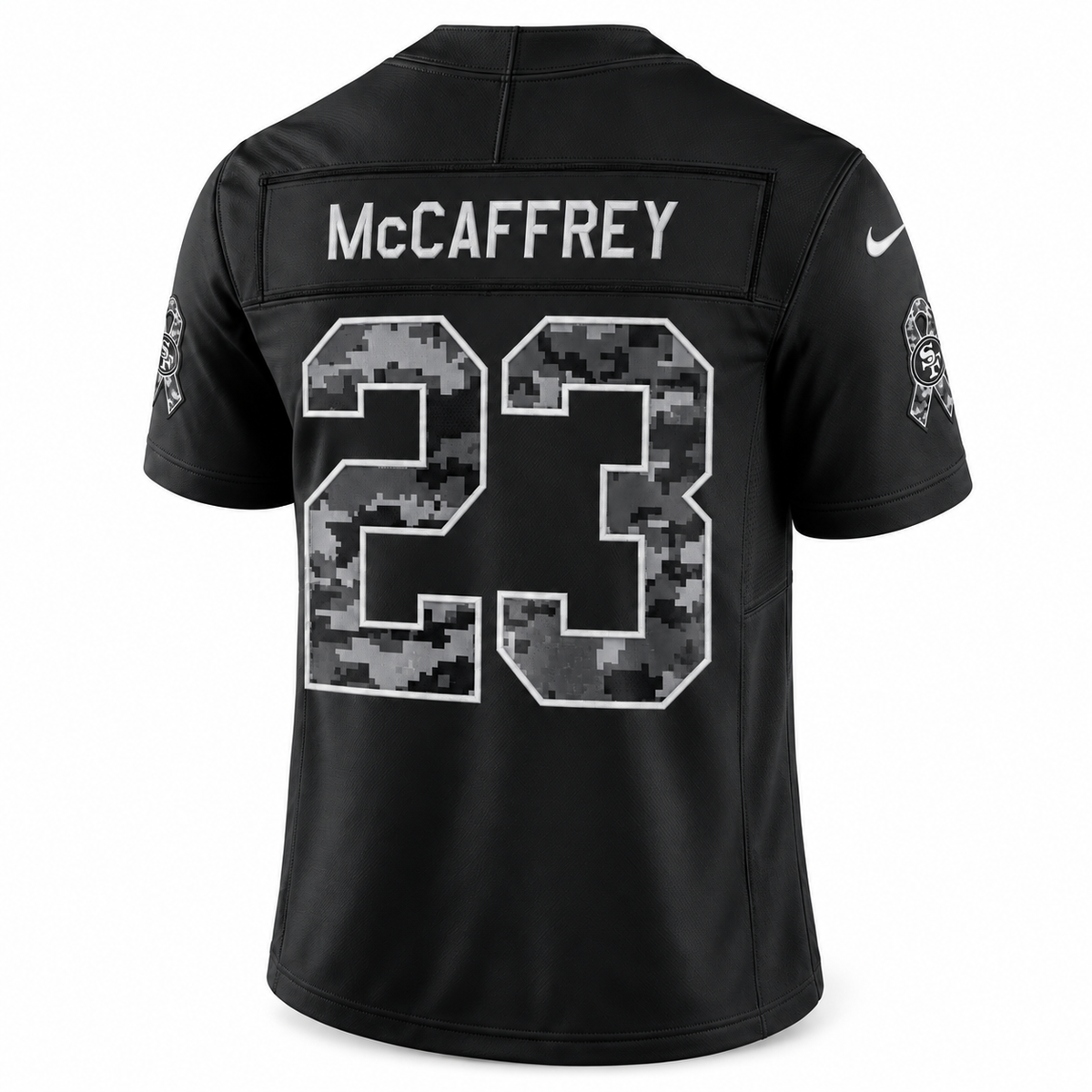 Men’s Christian McCaffrey #23 San Francisco 49ers 2026 Salute to Service Stitched Limited Jersey – Black
