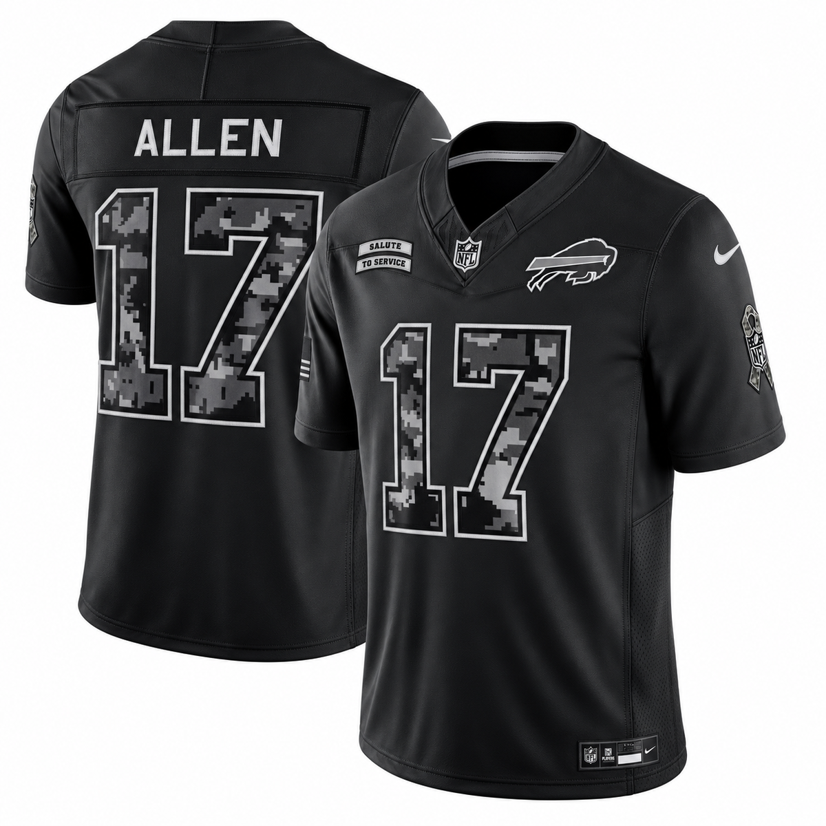Men’s Josh Allen #17 Buffalo Bills 2026 Salute to Service Stitched Limited Jersey – Black
