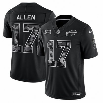 Men’s Josh Allen #17 Buffalo Bills 2026 Salute to Service Stitched Limited Jersey – Black