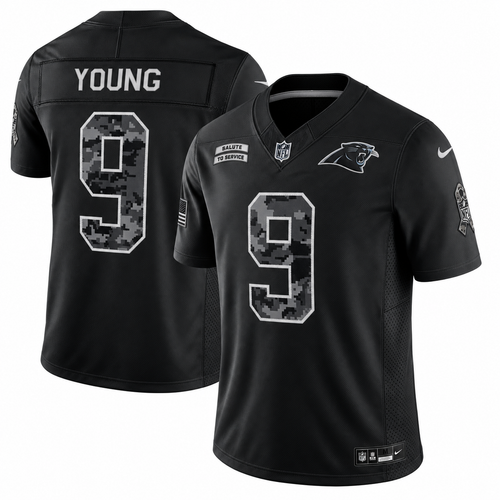 Men’s Bryce Young #9 Carolina Panthers 2026 Salute to Service Stitched Limited Jersey – Black