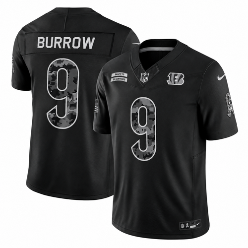 Men’s Joe Burrow #9 Cincinnati Bengals Black Salute to Service Stitched Limited Jersey