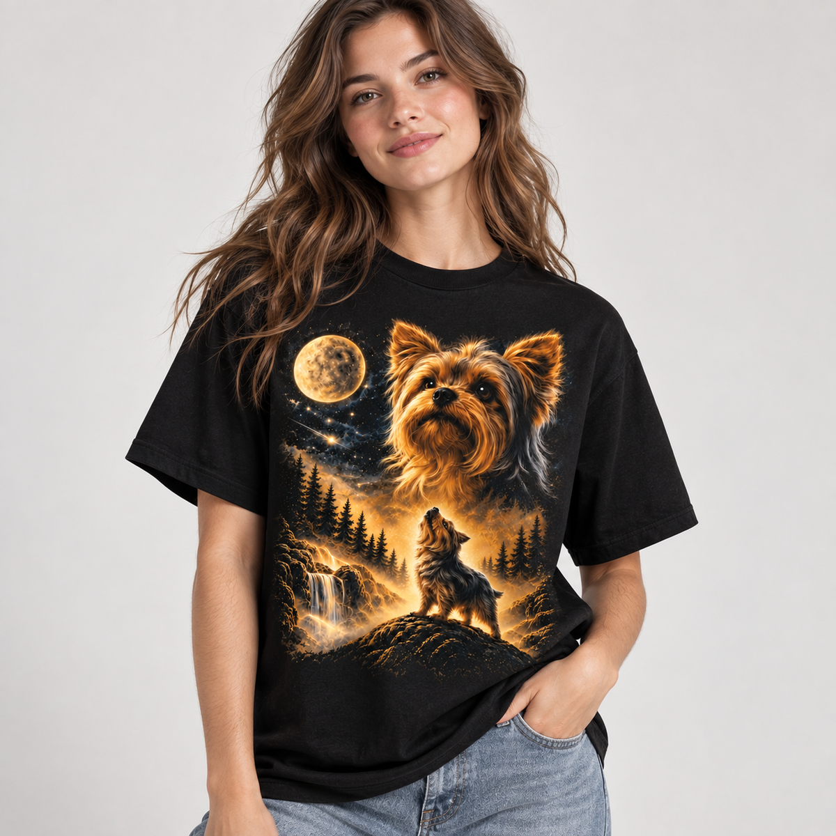 Yorkie Under the Moon Graphic - Yorkshire Terrier Gift