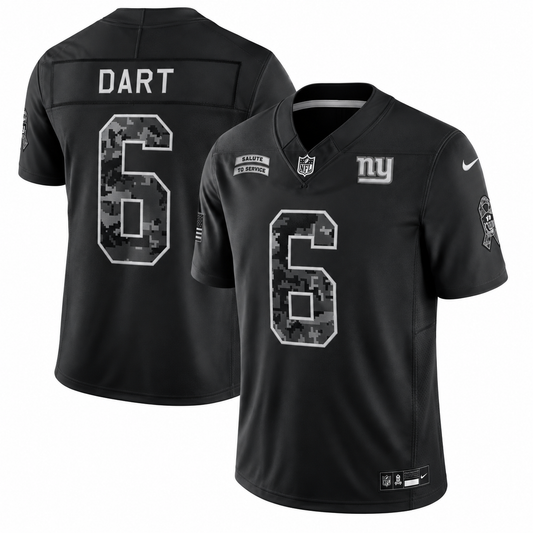 Men’s Jaxson Dart #6 New York Giants Salute to Service Football Fan Jersey – Black