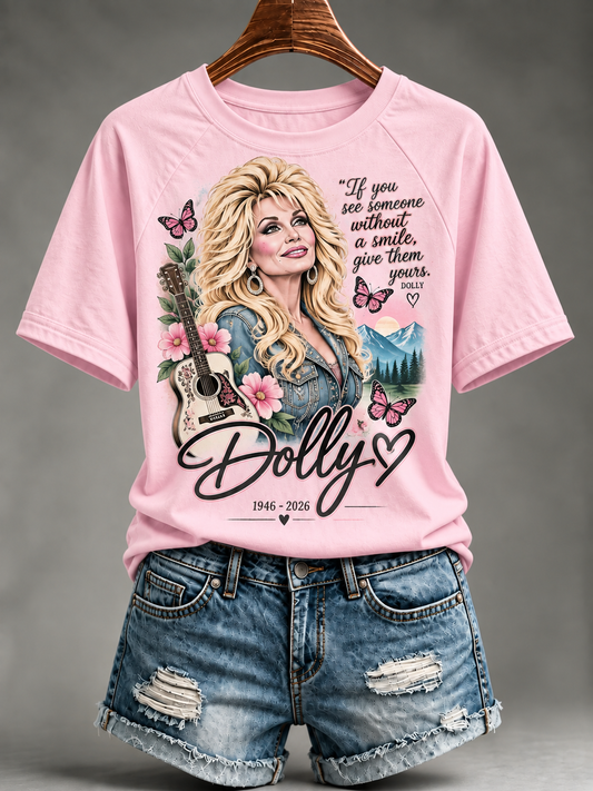 Women's Rip Dolly Parton Printed T-shirt Pink