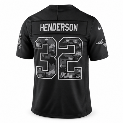 Men’s TreVeyon Henderson #32 New England Patriots 2026 Salute to Service Stitched Limited Jersey – Black