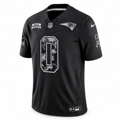 Men’s Christian Gonzalez #0 New England Patriots 2026 Salute to Service Stitched Limited Jersey – Black