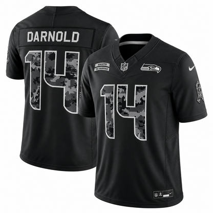 Men’s Sam Darnold #14 Seattle Seahawks 2026 Salute to Service Stitched Limited Jersey – Black