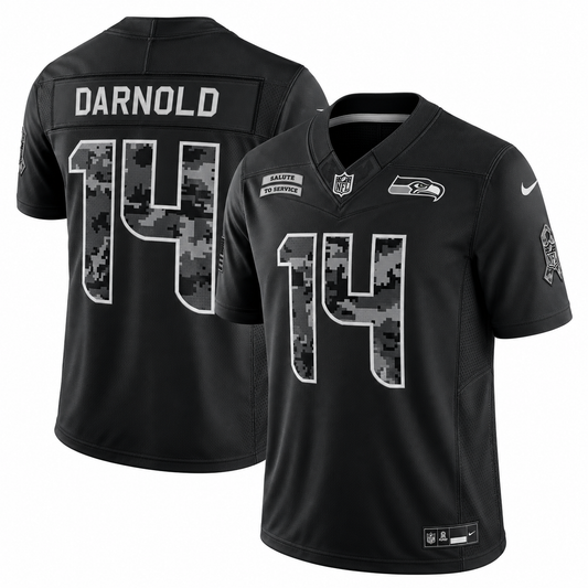 Men’s Sam Darnold #14 Seattle Seahawks 2026 Salute to Service Stitched Limited Jersey – Black