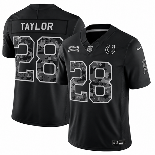 Men’s Jonathan Taylor #28 Indianapolis Colts Black Salute to Service Stitched Limited Jersey