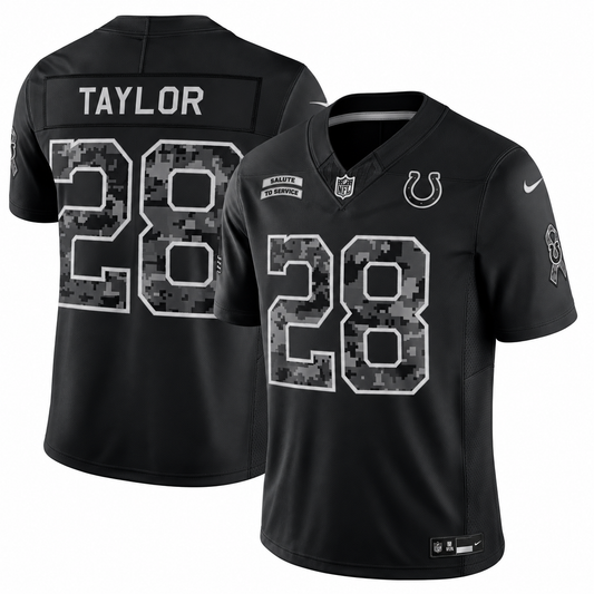 Men’s Jonathan Taylor #28 Indianapolis Colts Black Salute to Service Stitched Limited Jersey