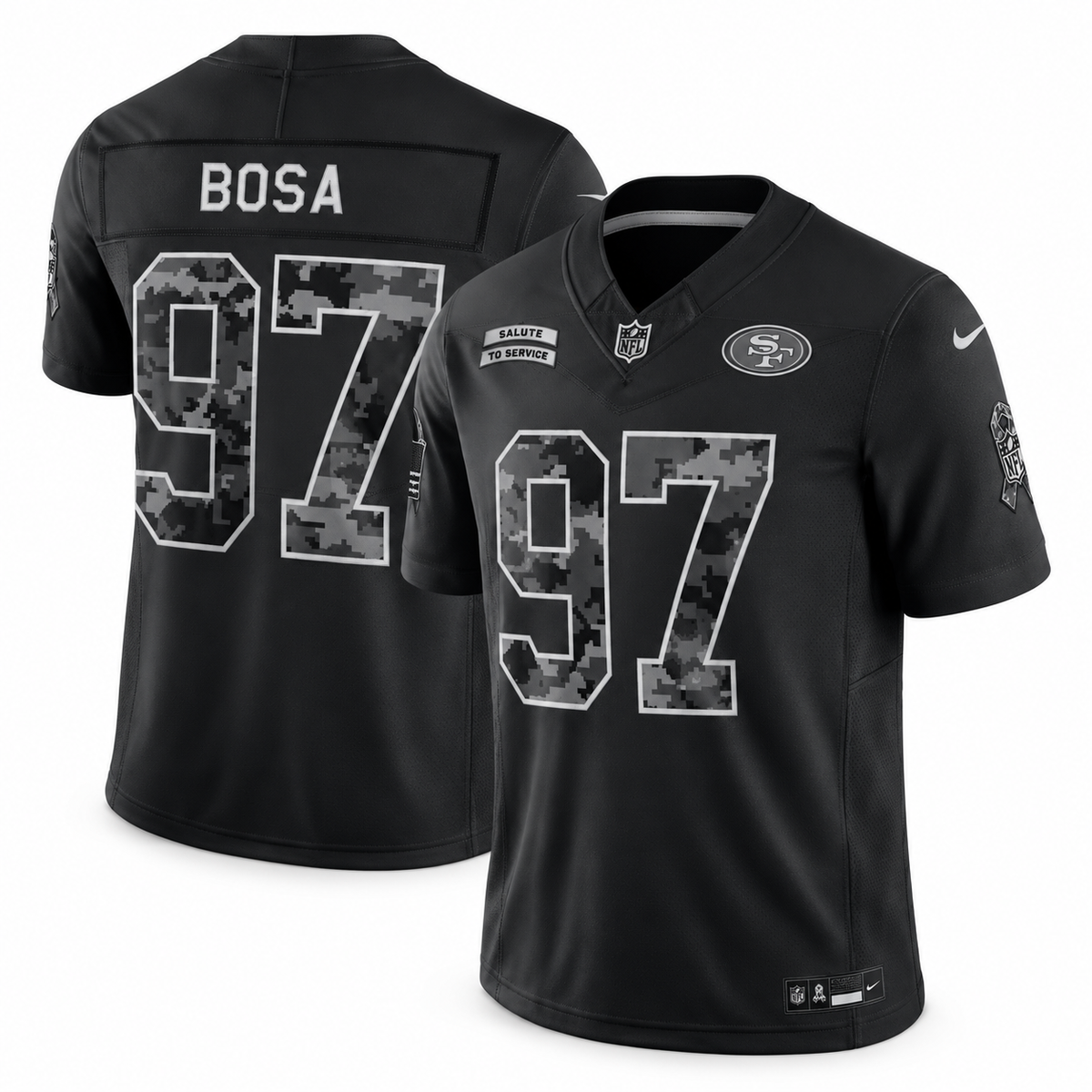 Men’s Nick Bosa #97 San Francisco 49ers 2026 Salute to Service Stitched Limited Jersey – Black