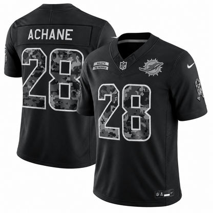 Men’s De’Von Achane #28 Miami Dolphins 2026 Salute to Service Stitched Limited Jersey – Black