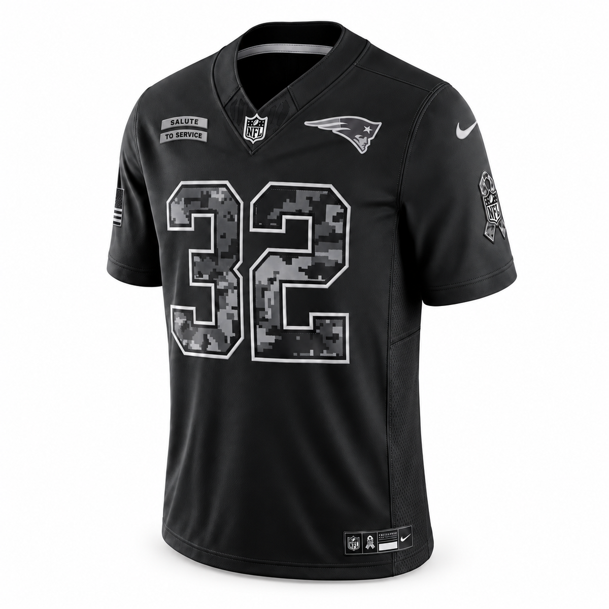 Men’s TreVeyon Henderson #32 New England Patriots 2026 Salute to Service Stitched Limited Jersey – Black