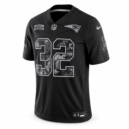 Men’s TreVeyon Henderson #32 New England Patriots 2026 Salute to Service Stitched Limited Jersey – Black